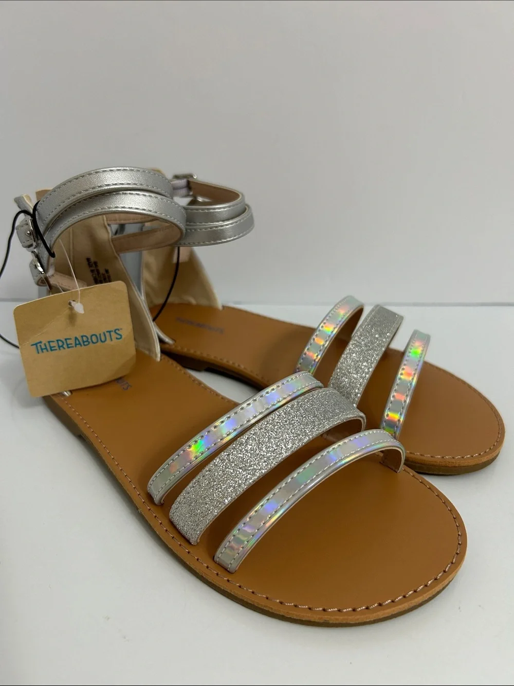 Thereabouts Addison Silver Holographic Strappy Sandals for Girls Sz 3